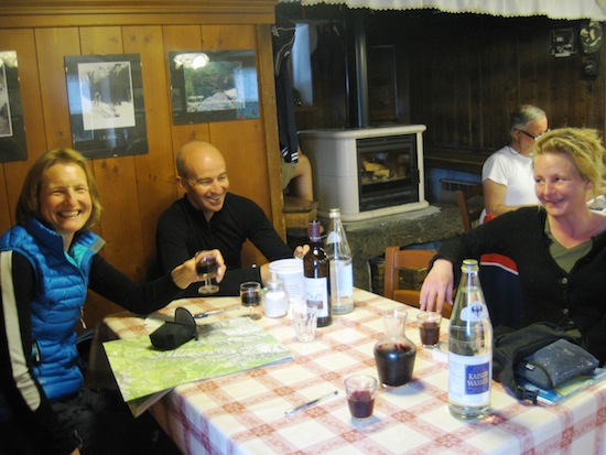 Helene, James and Heida drinking wine at Rif Treviso.