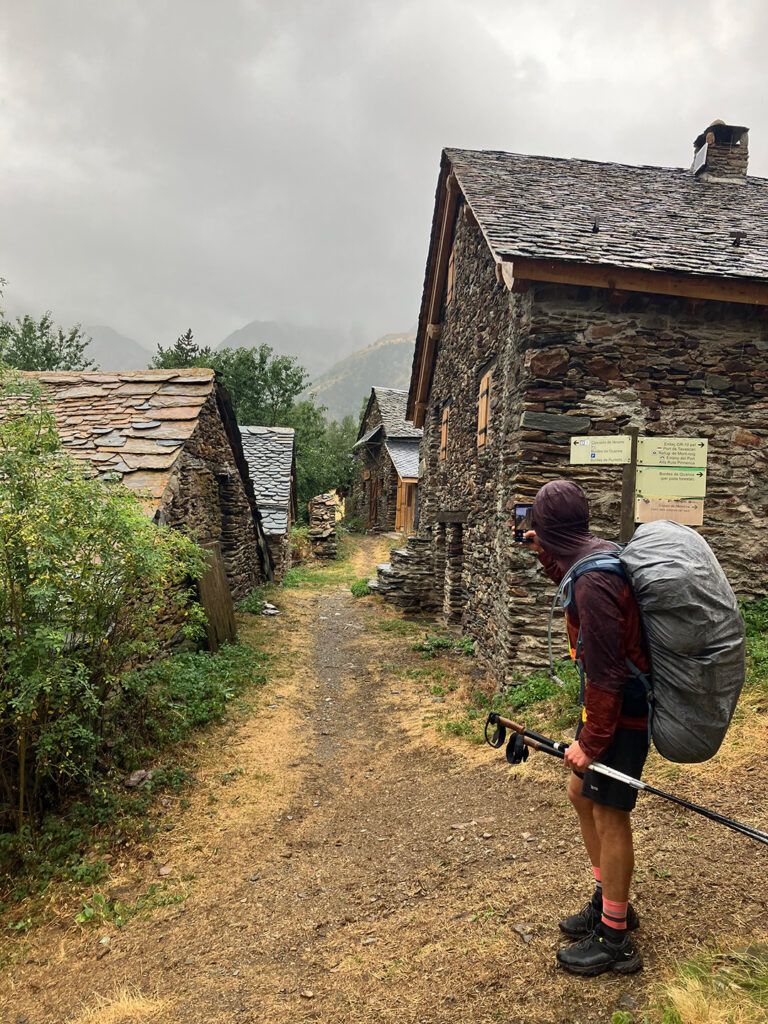 Philipp in the rain in the village Noarre