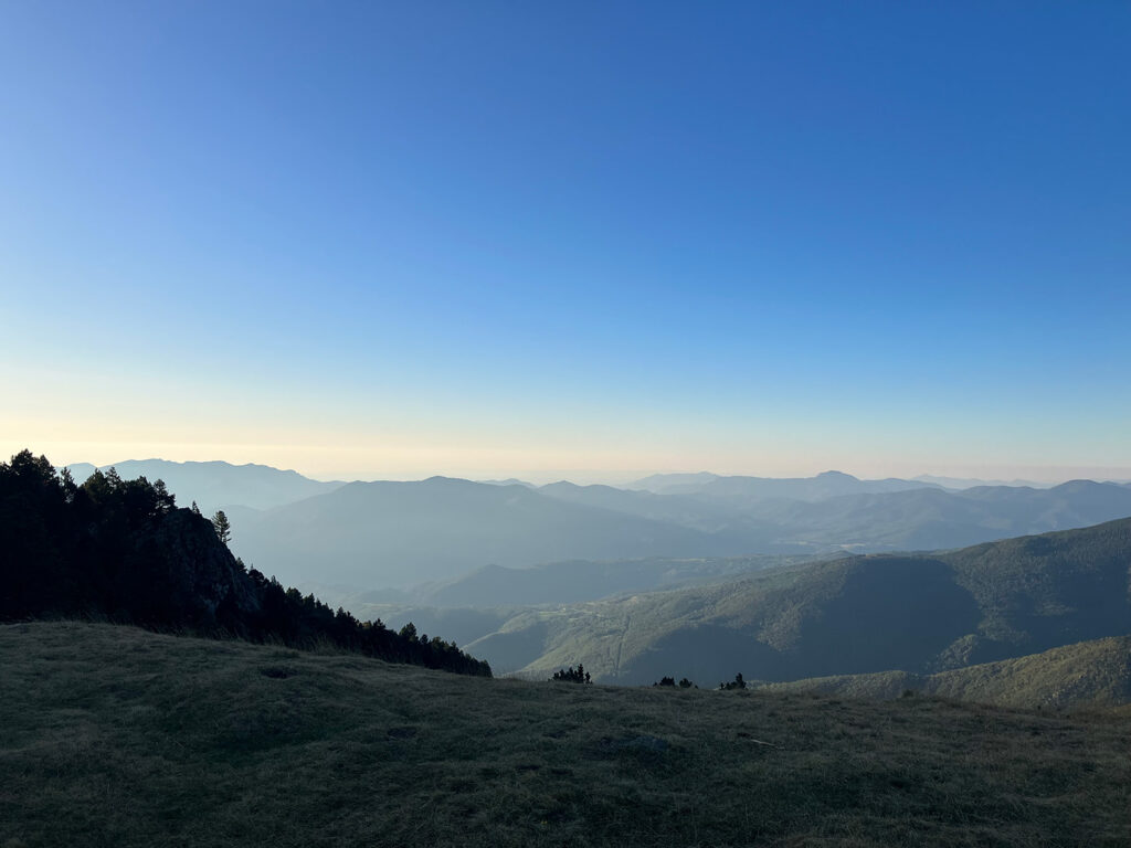 Early morgning view with soft green mountains